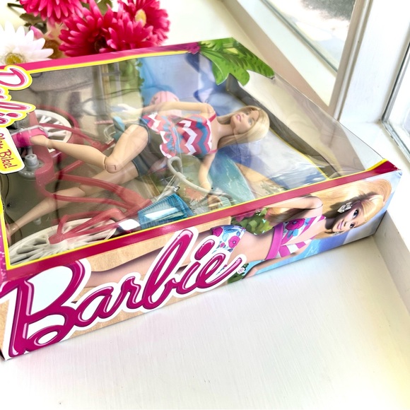 NEW Barbie Glam Bike Pink Helmet Blue Basket Jointed Doll Kids Toy Bicycle Set - Picture 5 of 13